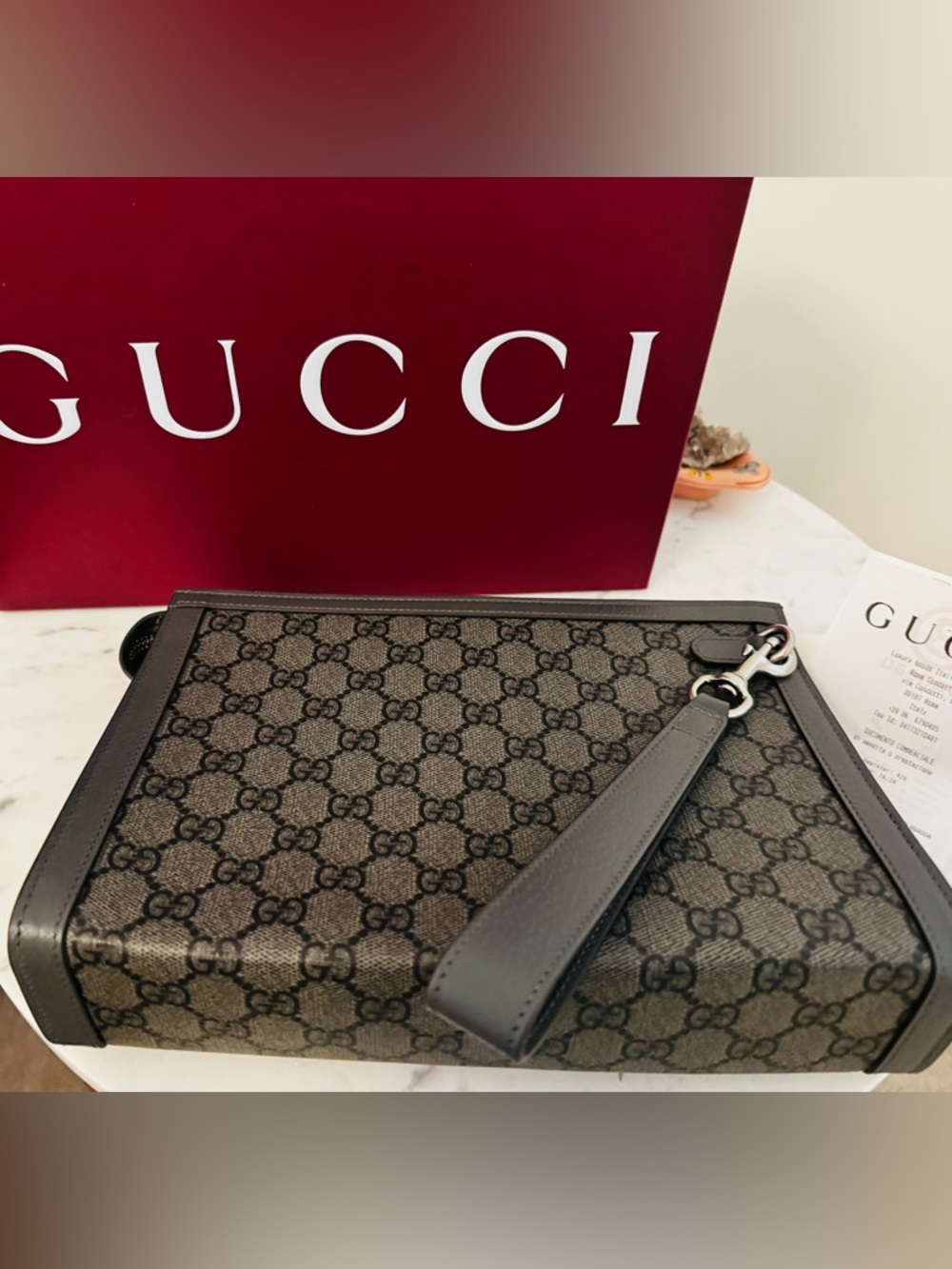 New Gucci Black/Gray GG Supreme Canvas Messenger Bag - Picture 3 of 4